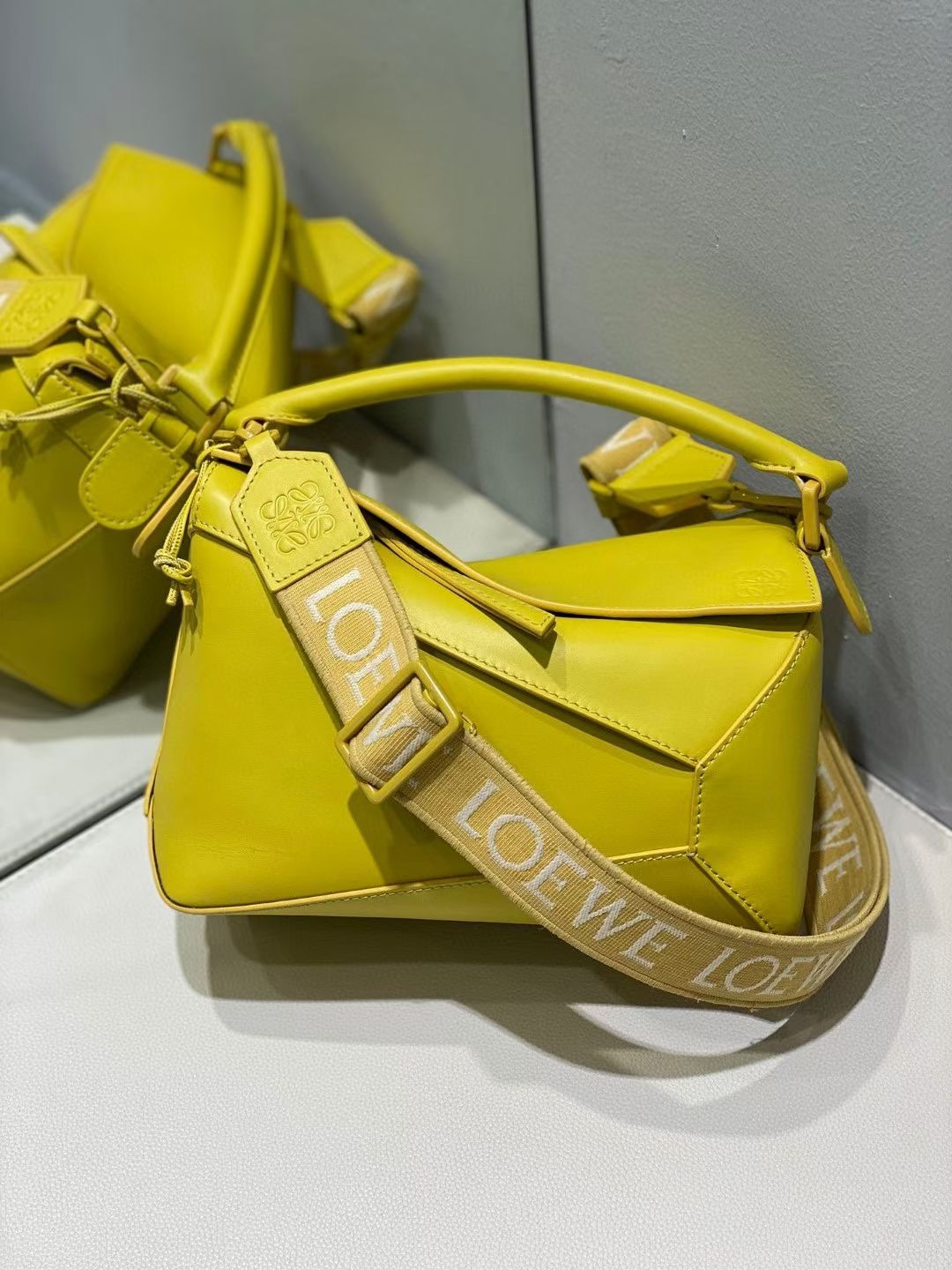 Loewe Small Puzzle Bag in Satin Calfskin Lemon Yellow